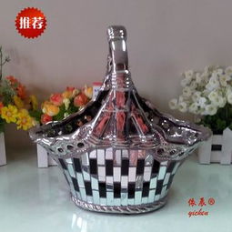 陶瓷工藝品鑲玻璃鏤空花籃擺件 家居裝飾與商務(wù)禮品的完美融合